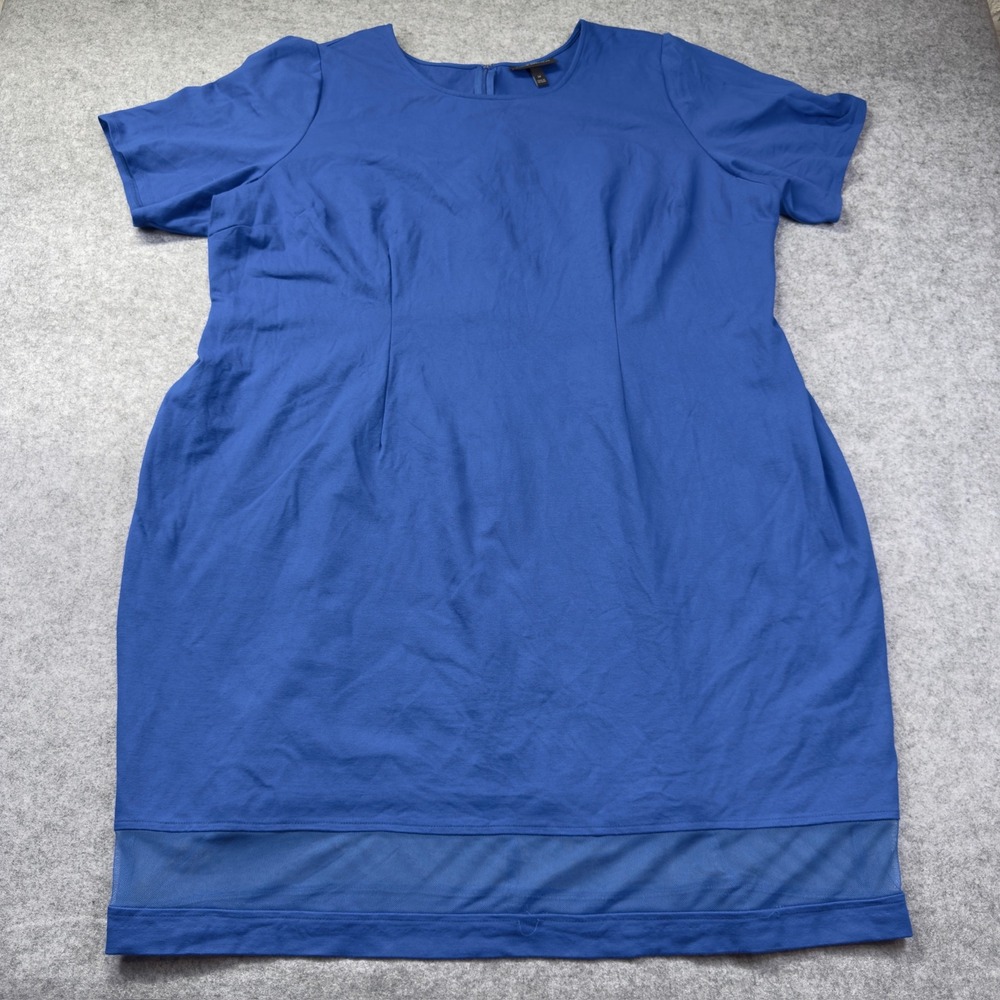 Lane Bryant Dress Womens 28 Blue Good Short Sleeve Mesh Hem Sheath Zip Back